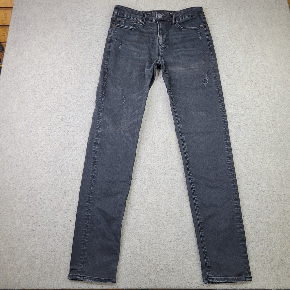American Eagle Airlfex Skinny Jeansβ Mens 30x34 (Fits 30x32) Black Distress